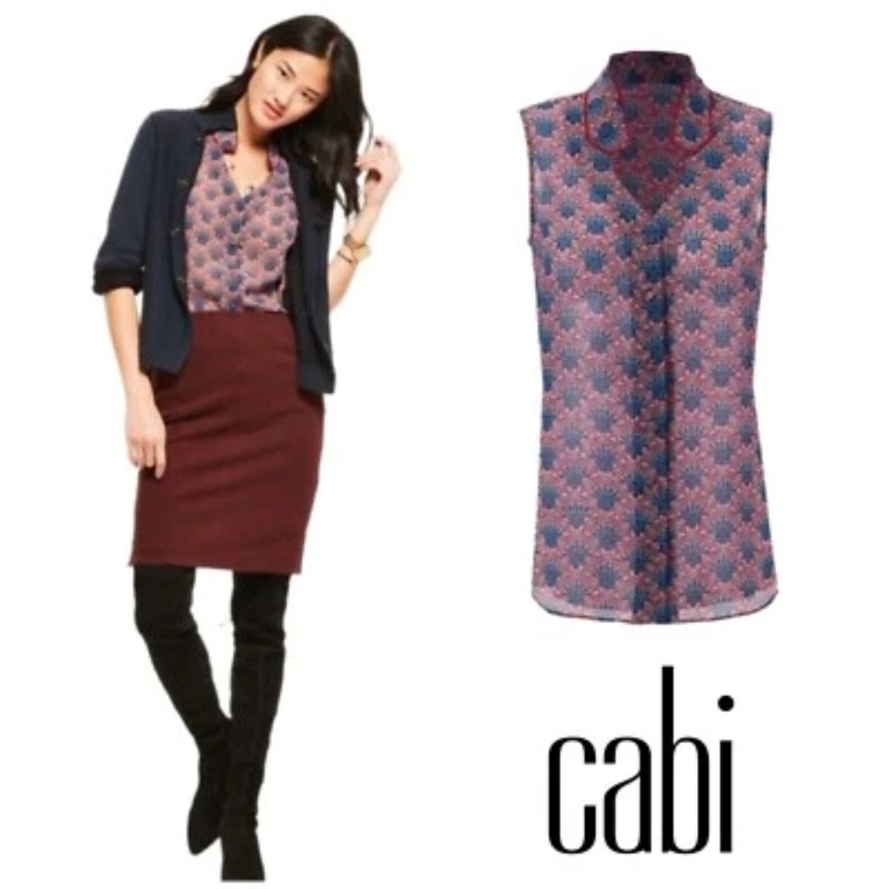 CAbi Sleeveless Button Up Fan Blouse Style # 3620